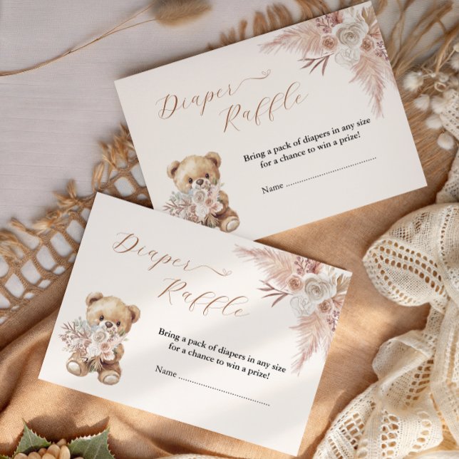 Boho Pink Diaper Raffle Ticket Teddy Bear Enclosure Card (Creator Uploaded)