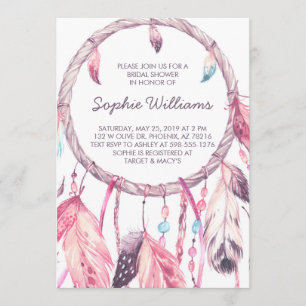 Boho Pink Dreamcatcher Bridal Shower Invitation