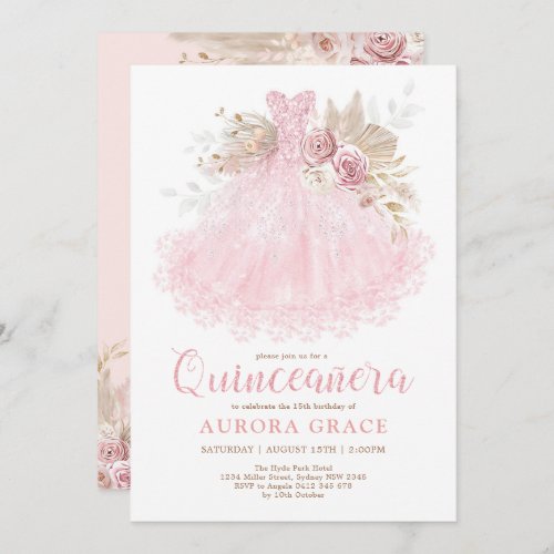 Boho Pink Dress Quinceaera Mis Quince 15 Aos Invitation
