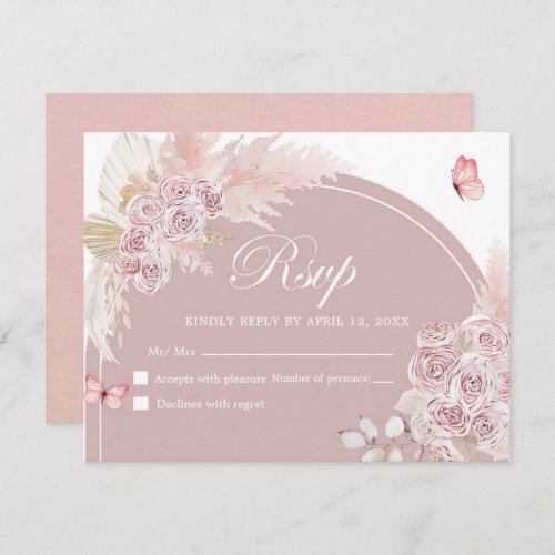 Boho Pink Dusty Arch Quinceanera Rsvp Card