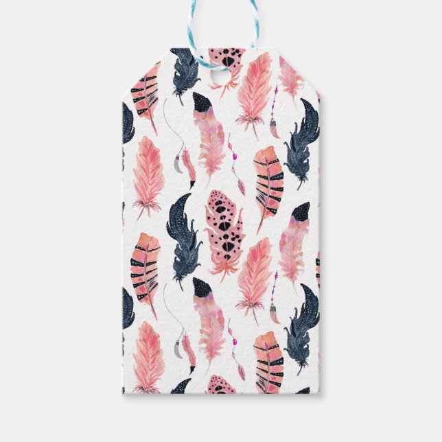 Boho Pink Feathers Gift Tags (Front)