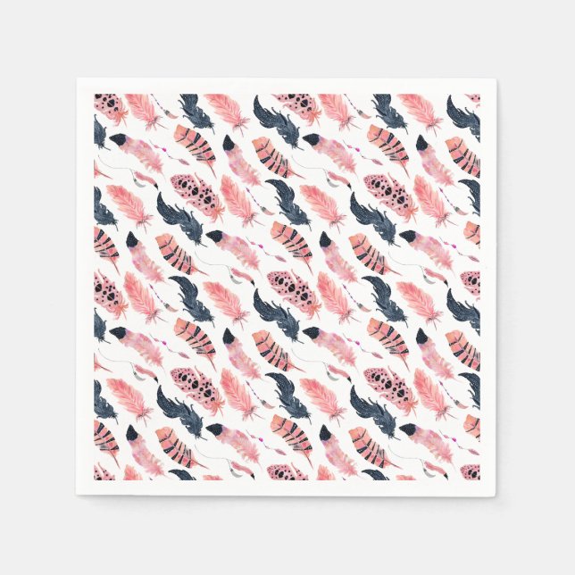 Boho Pink Feathers Napkins (Front)