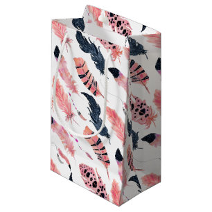 Boho Pink Feathers Small Gift Bag