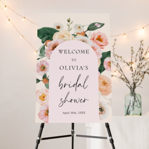 Boho Pink Floral Arch Bridal Shower Welcome Foam Board