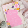 Boho pink floral arch girl hello baby shower invitation