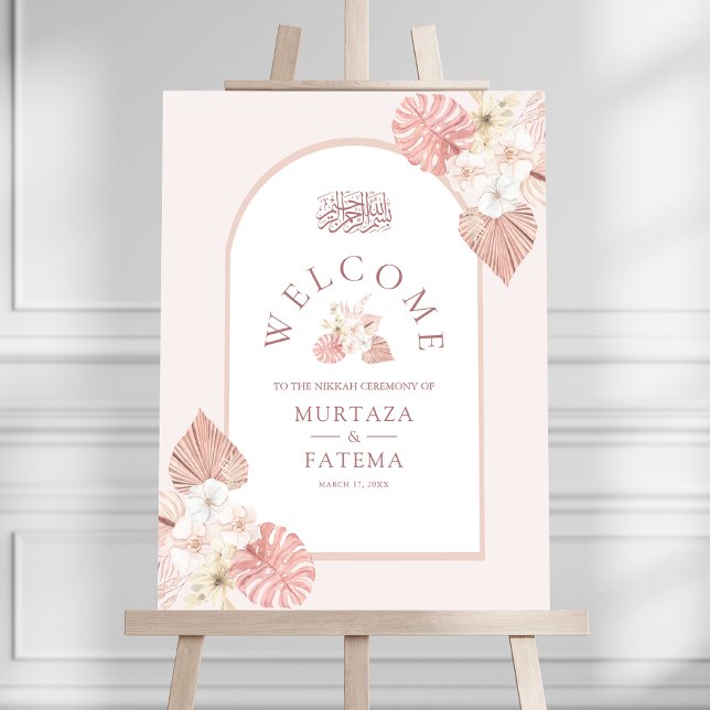Boho Pink Floral Arch Muslim Wedding Welcome Sign (Creator Uploaded)