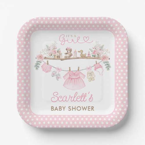Boho Pink Floral Baby Girl Clothes Laundry Shower Paper Plates