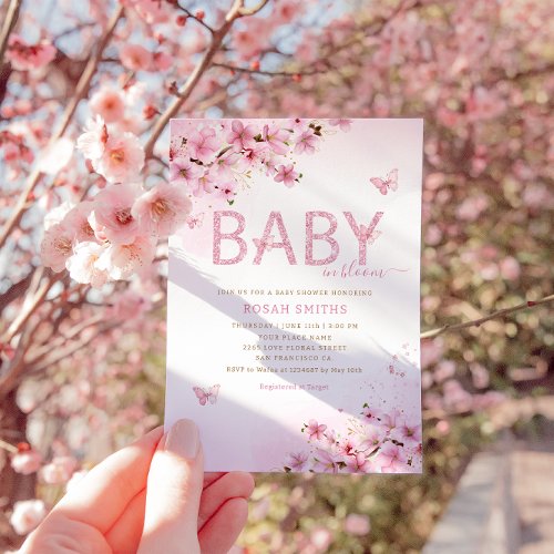 Boho Pink Floral Baby in Bloom Girl Baby Shower Invitation