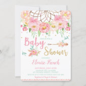 Boho Pink Floral Baby Shower Dream Catcher Girl Invitation (Front)