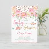 Boho Pink Floral Baby Shower Dream Catcher Girl Invitation (Standing Front)