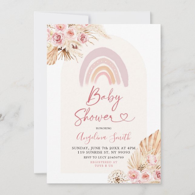 Boho Pink Floral Baby shower Invitation (Front)