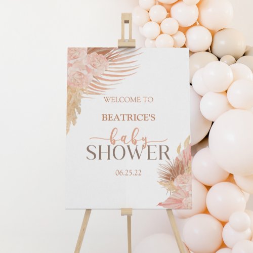 Boho Pink Floral Baby Shower Welcome Sign