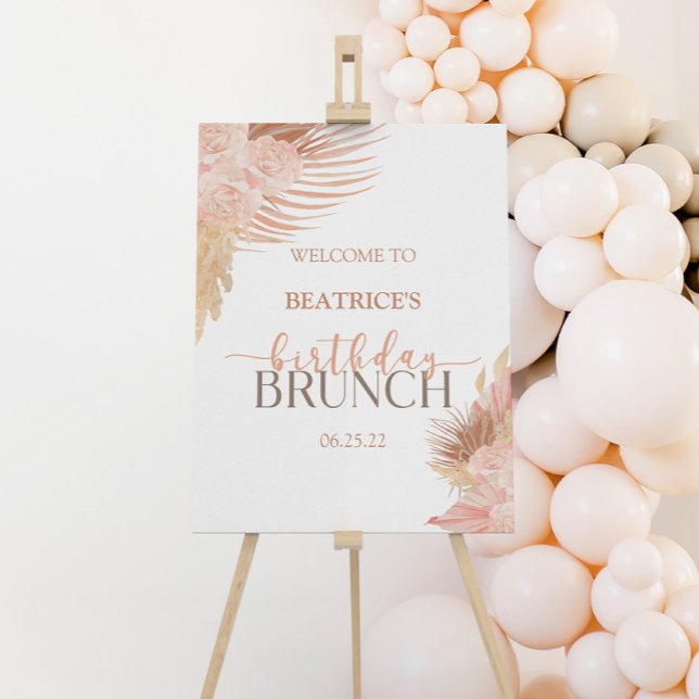 Boho Pink Floral Birthday Brunch Welcome Sign (Creator Uploaded)