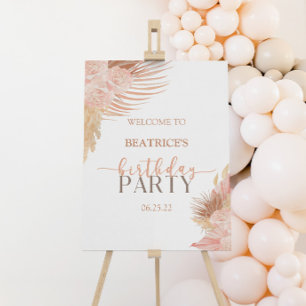 Boho Pink Floral Birthday Party Welcome Sign