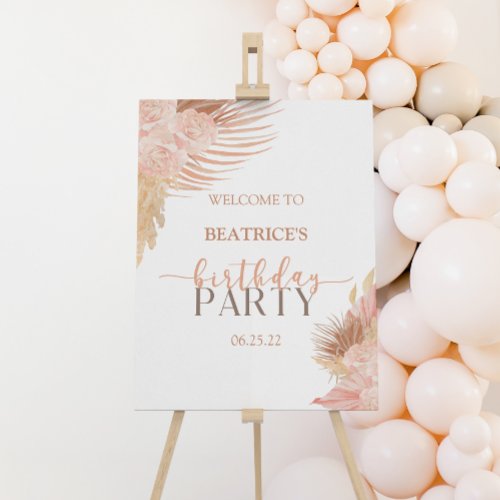 Boho Pink Floral Birthday Party Welcome Sign