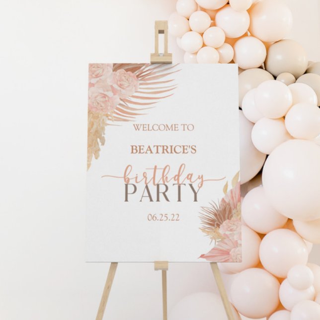 Boho Pink Floral Birthday Party Welcome Sign (Creator Uploaded)
