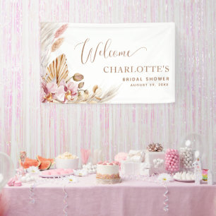 Boho Pink Floral Bridal Shower Welcome Banner