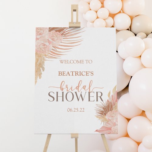 Boho Pink Floral Bridal Shower Welcome Easel Sign