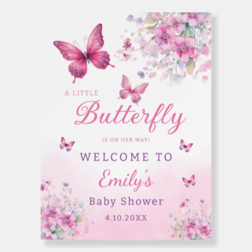 Boho pink Floral Butterfly Baby Shower Welcome  Foam Board