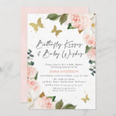 Boho Pink Floral Butterfly Kisses Baby Shower Invitation (Front/Back)