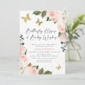 Boho Pink Floral Butterfly Kisses Baby Shower Invitation (Standing Front)