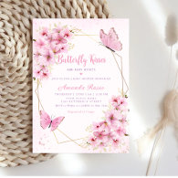 Boho Pink Floral Butterfly Kisses Girl Baby Shower Invitation