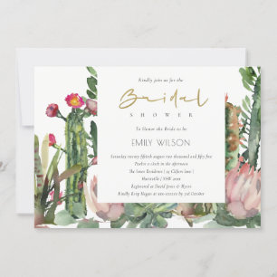 BOHO PINK FLORAL CACTI FOLIAGE BRIDAL SHOWER INVIT INVITATION