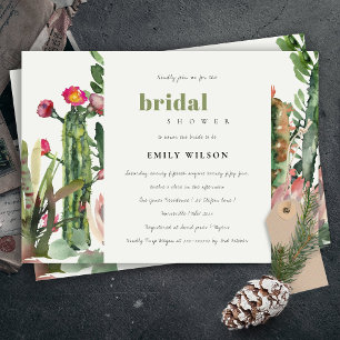 BOHO PINK FLORAL CACTI FOLIAGE BRIDAL SHOWER INVITATION