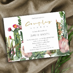 BOHO PINK FLORAL CACTI FOLIAGE COUPLES SHOWER INVITATION