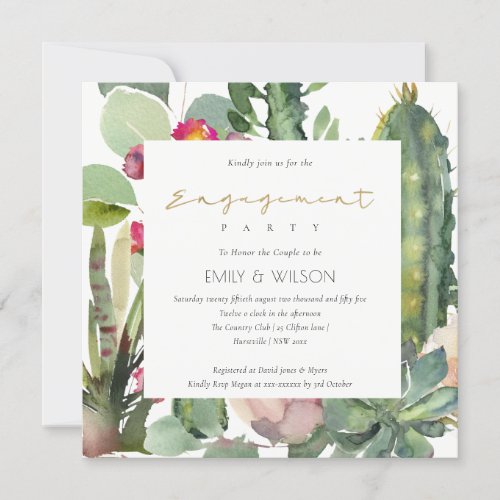 BOHO PINK FLORAL CACTI FOLIAGE ENGAGEMENT INVITATION