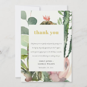 BOHO PINK FLORAL CACTI FOLIAGE WEDDING THANK YOU INVITATION