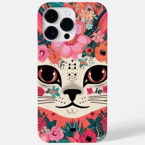 Boho Pink Floral Cat Gift for Cat Lovers Case_Mate iPhone 14 Pro Max Case