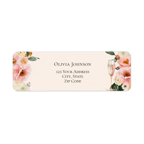 Boho Pink Floral Champagne Bridal Shower  Label