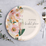 Boho Pink Floral Champagne Bridal Shower Paper Plates<br><div class="desc">This bridal shower paper plate is perfect for anyone looking to hold a celebratory bridal shower toasting the soon to be bride. The design features a beautiful watercolor and bohemian pink and peachy florals, a flute of pink champagne and matching soft blush and creamy background colors. Easily update your details...</div>