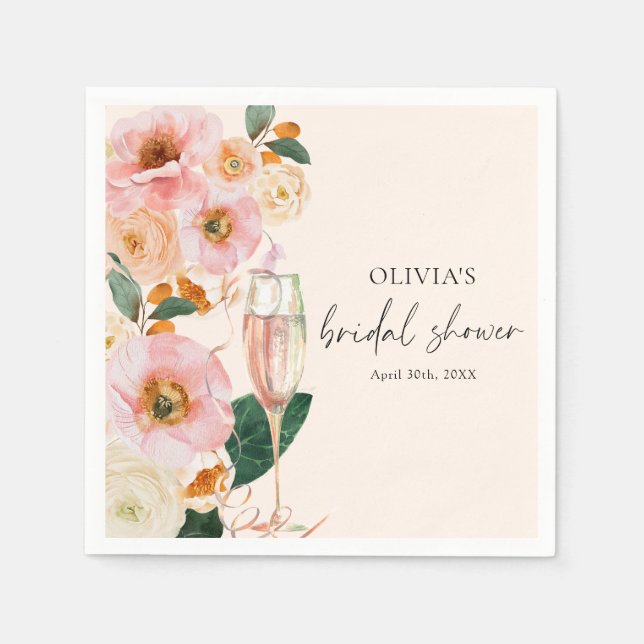 Boho Pink Floral Champagne Napkins (Front)