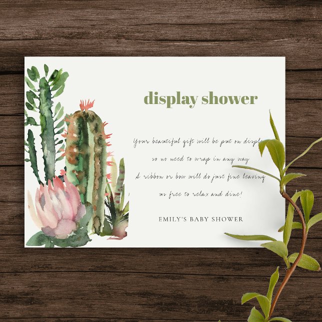 BOHO PINK FLORAL DESERT CACTI DISPLAY BABY SHOWER ENCLOSURE CARD (Creator Uploaded)