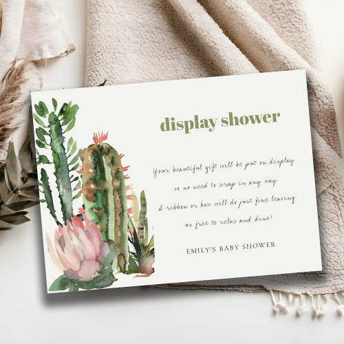 BOHO PINK FLORAL DESERT CACTI DISPLAY BABY SHOWER ENCLOSURE CARD