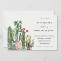 BOHO PINK FLORAL DESERT CACTI FAUNA BABY SHOWER INVITATION