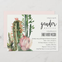 BOHO PINK FLORAL DESERT CACTI FAUNA GENDER REVEAL INVITATION