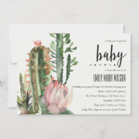 BOHO PINK FLORAL DESERT CACTI FOLIAGE BABY SHOWER INVITATION