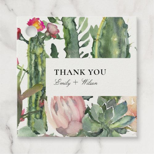 BOHO PINK FLORAL DESERT CACTI FOLIAGE THANK YOU FAVOR TAGS