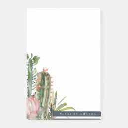 BOHO PINK FLORAL DESERT CACTI FOLIAGE WATERCOLOR POST-IT NOTES