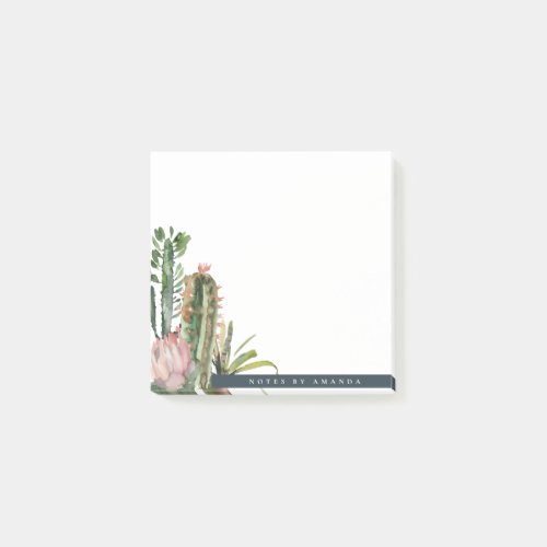 BOHO PINK FLORAL DESERT CACTI FOLIAGE WATERCOLOR POST_IT NOTES