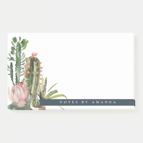 BOHO PINK FLORAL DESERT CACTI FOLIAGE WATERCOLOR POST_IT NOTES