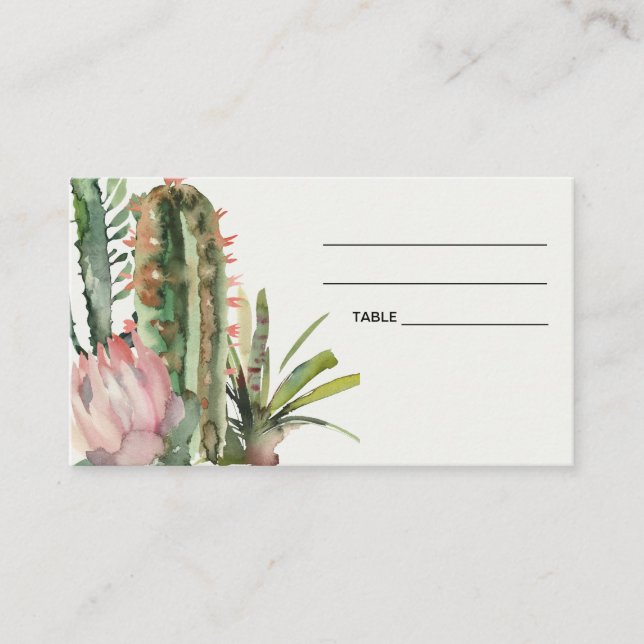 BOHO PINK FLORAL DESERT CACTI WEDDING PLACE CARD (Front)