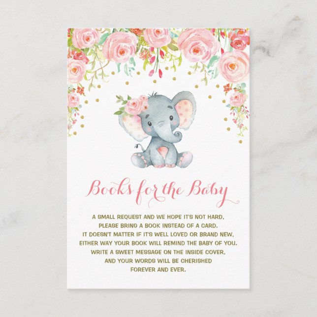Boho Pink Floral Elephant Bring a Book Insert Card (Front)