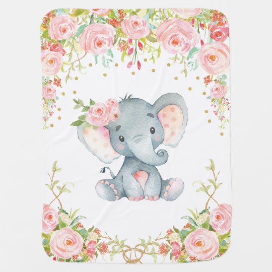 Boho Pink Floral Elephant Nursery Baby Blanket | Zazzle.com