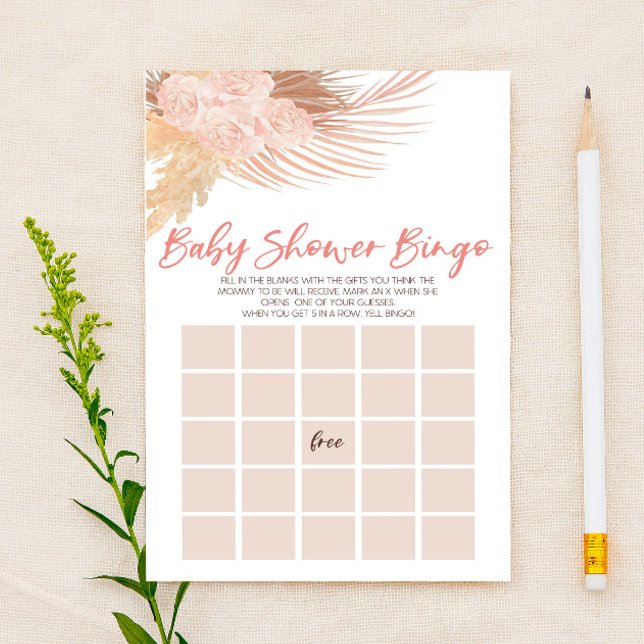 Boho Pink Floral Flowers Bingo Baby Shower Game Stationery (Creator Uploaded)