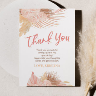 Boho Pink Floral Flowers Birthday Party Thank You Card