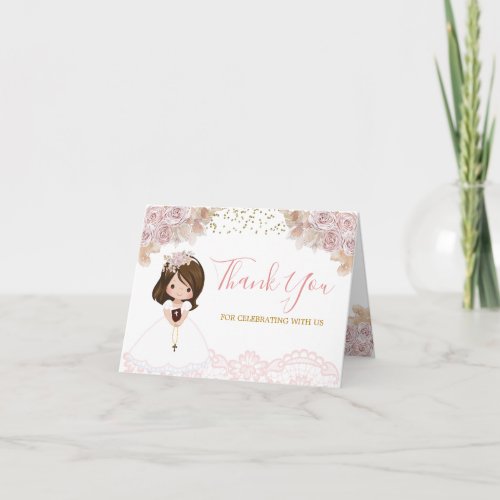 Boho Pink Floral Girl First Holy Communion Folded